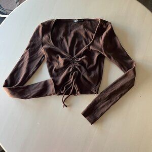Zara Cinch Front Brown Crop Top | Size S